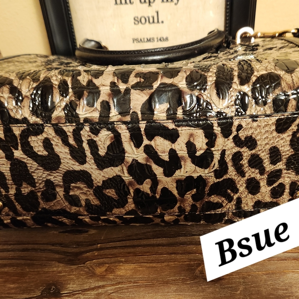 Elegant Brahmin Aubree Snow Leopard Print Croco Embossed Leather Satchel  EUC - Picture 6 of 6